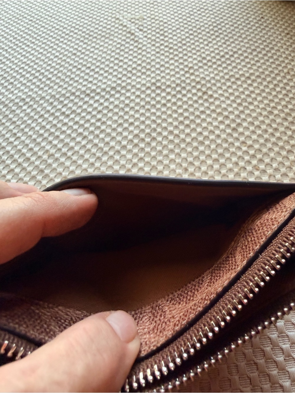 Coach Pink, Tan & Brown Leather Card Holder with Raspberry Accent - Picture 5 of 12